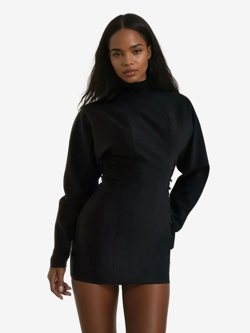 زوبعة فستان ضيق بأكمام خفاش وطيات