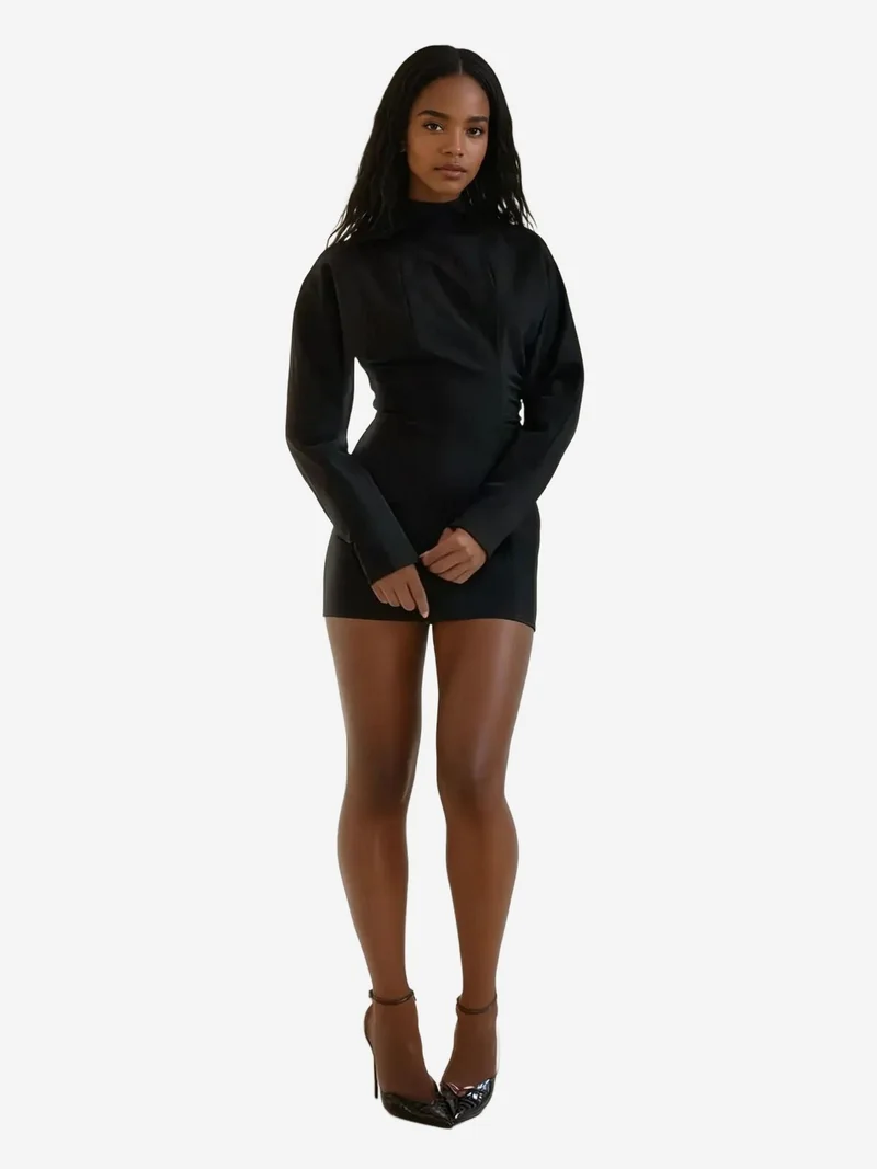 زوبعة فستان ضيق بأكمام خفاش وطيات