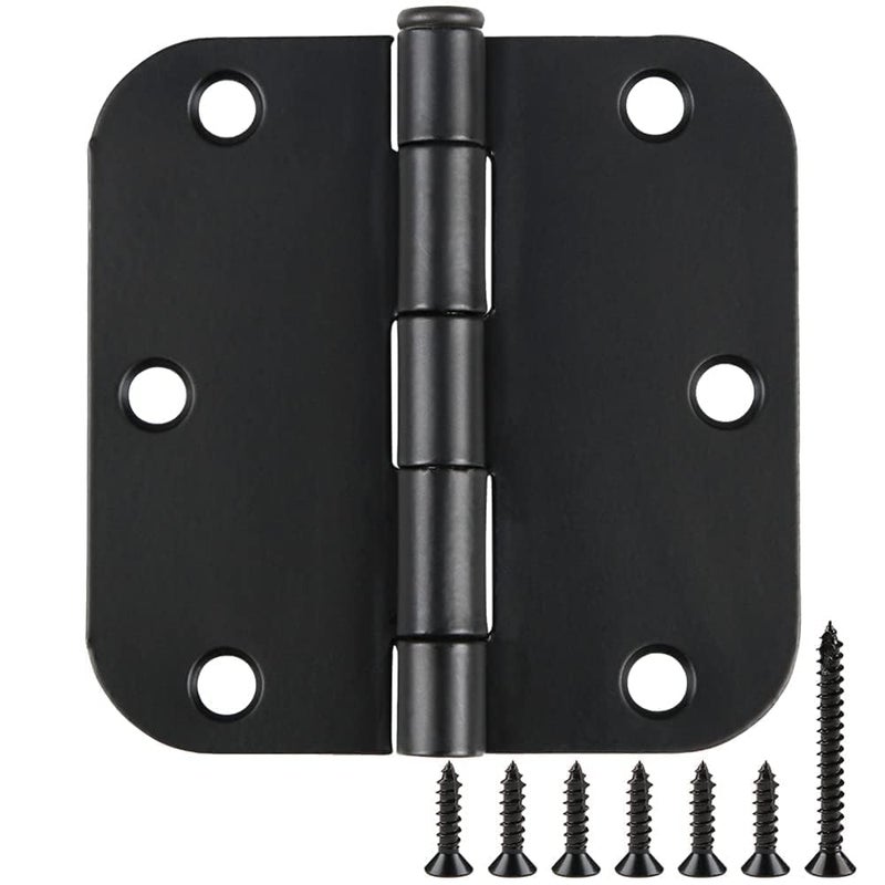 3 Pack Interior Matte Black Door Hinges Rounded 35 Inch x 3 12 Indoor Heavy Duty Metal Hardware Kits 3 58 Radius Office Flat Hinge for Bifold Doors Decorate Master Guest Bedroom Storage Room