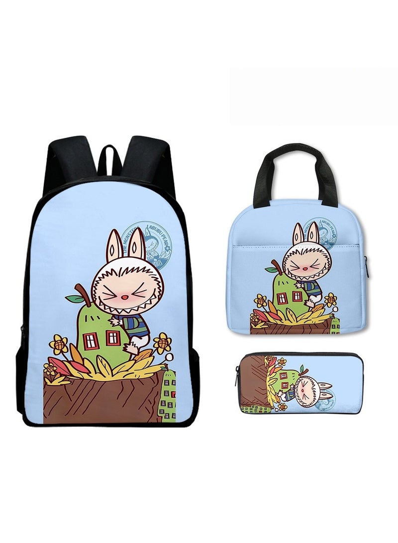 Labubu Primary School Backpack Cartoon Backpack 40*30*13CM+Lunch Bag 21*20*11.5CM+Pen Bag 22*11*5CM Three-piece Set - Image 1