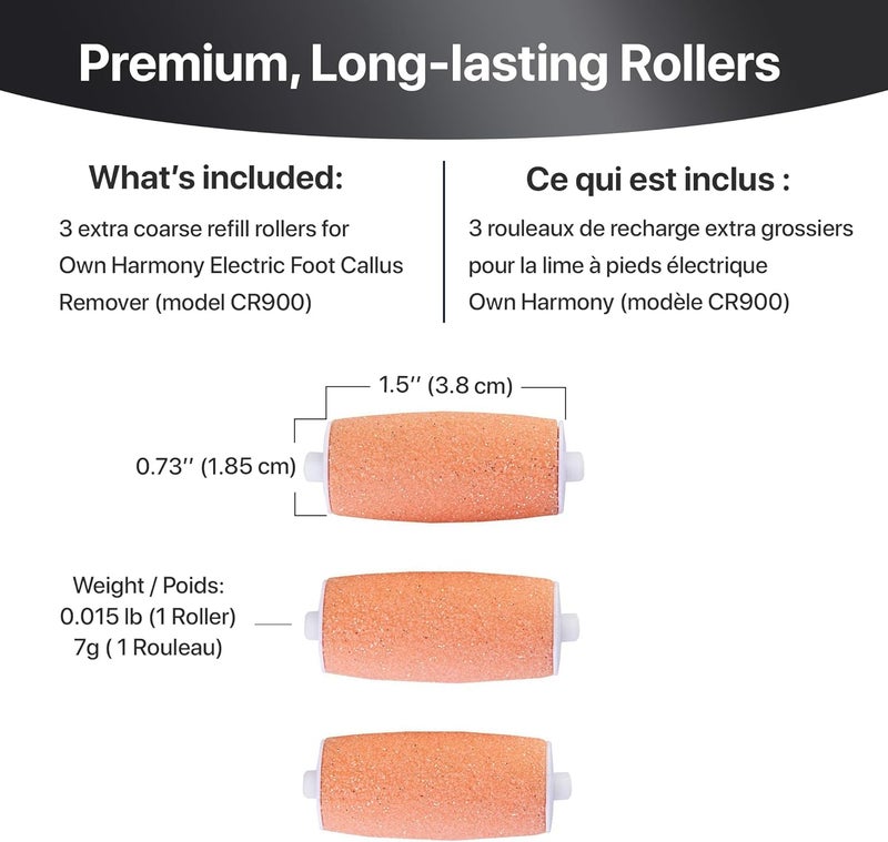 Own Harmony Extra Coarse 3 Refill Rollers Best Fit for Electric Callus Remover CR900 - Foot Care for Healthy Feet - Pedicure File Tools - Replacement 3 Pack Extra Coarse (Peach) - Image 5