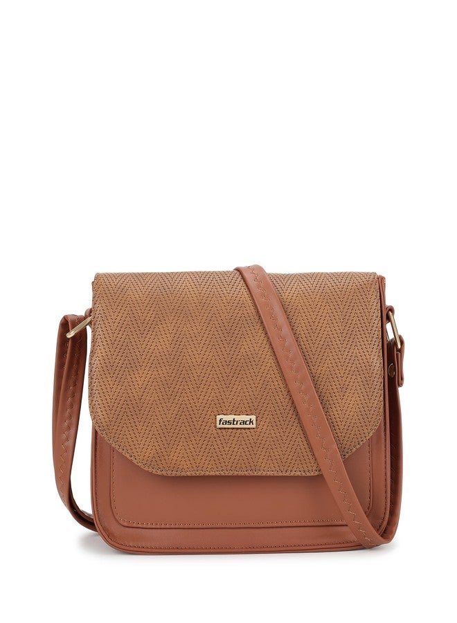 Fastrack Textured Flap Sling Bag For Women | Faux Leather Sling Bag With Magnetic Button Closure | Adjustable Shoulder Strap | Trendy Crossbody Bag For Girls | Trendy Women's Handbags - Image 1