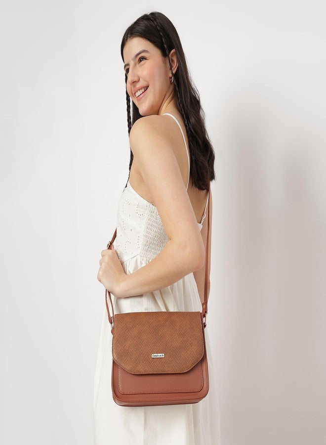 Fastrack Textured Flap Sling Bag For Women | Faux Leather Sling Bag With Magnetic Button Closure | Adjustable Shoulder Strap | Trendy Crossbody Bag For Girls | Trendy Women's Handbags - Image 2