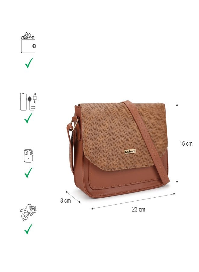 Fastrack Textured Flap Sling Bag For Women | Faux Leather Sling Bag With Magnetic Button Closure | Adjustable Shoulder Strap | Trendy Crossbody Bag For Girls | Trendy Women's Handbags - Image 4