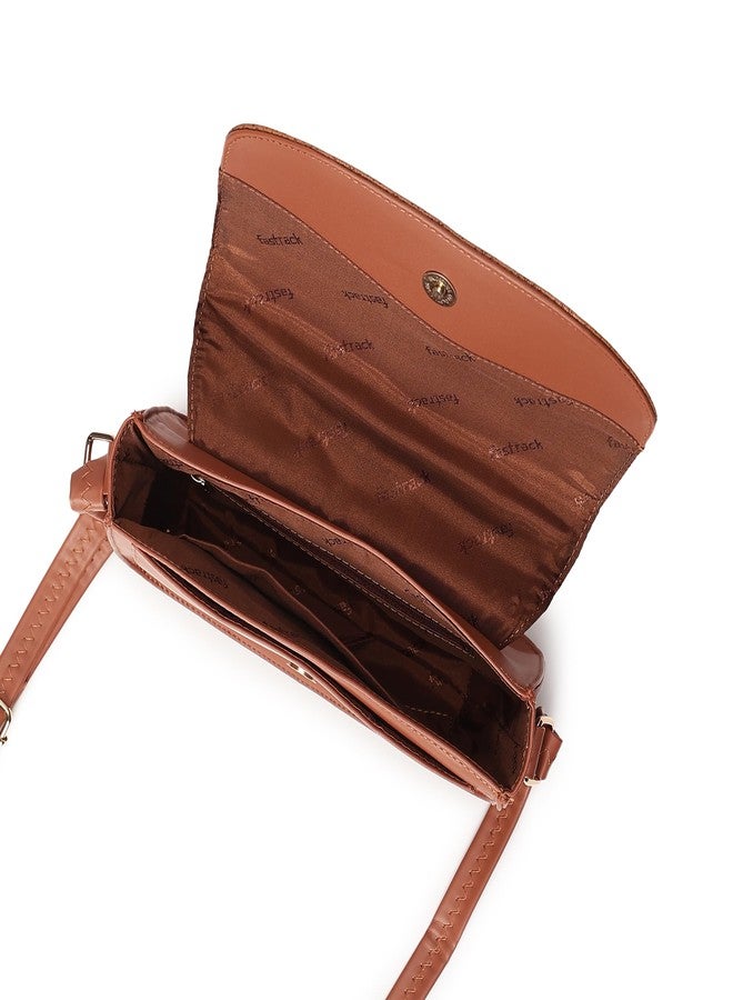 Fastrack Textured Flap Sling Bag For Women | Faux Leather Sling Bag With Magnetic Button Closure | Adjustable Shoulder Strap | Trendy Crossbody Bag For Girls | Trendy Women's Handbags - Image 5