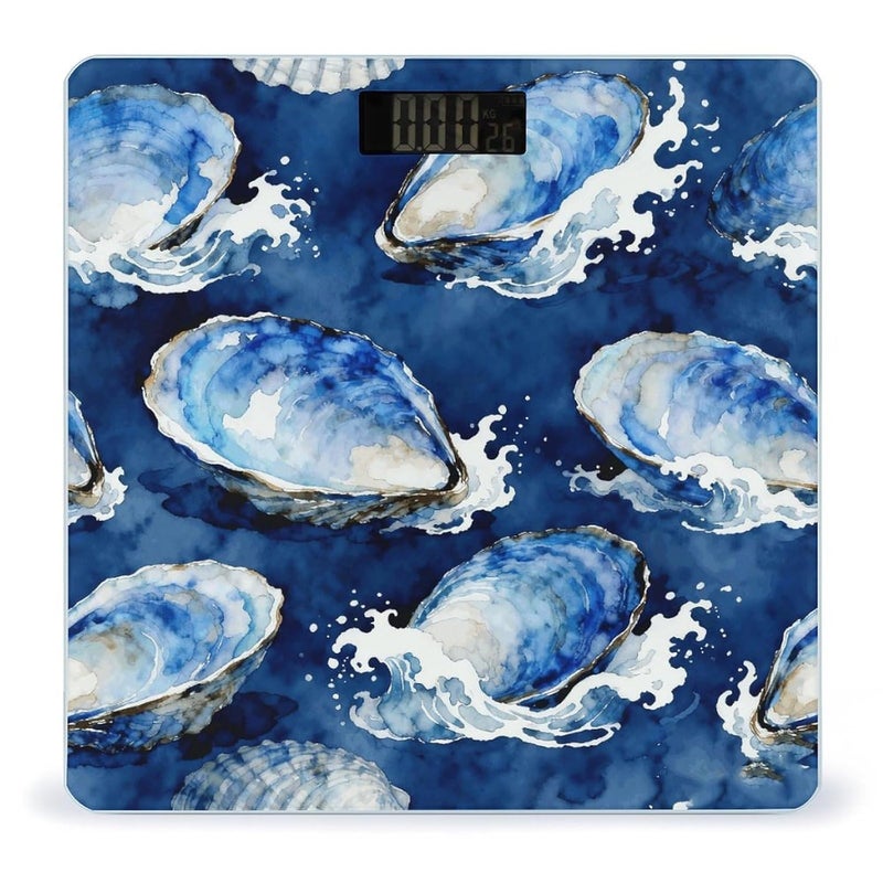 Blue Abalone Mollusk Shell Patten Weight Scale Household High Precision Digital Body Scale Cute Compact Slim Bathroom Scale Sleek Modern Personal Body Weighing Machine For Bedroom Kitchen And Bathroom - Image 1