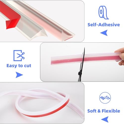 KAYLEINSTER 78 Inch Shower Threshold Water Dam Barrier, Silicone Sink Splash Guard for Kitchen Bathroom, Frameless Door Bottom Stopper, Corner Guard for Bathtub (Transparent) - Image 4