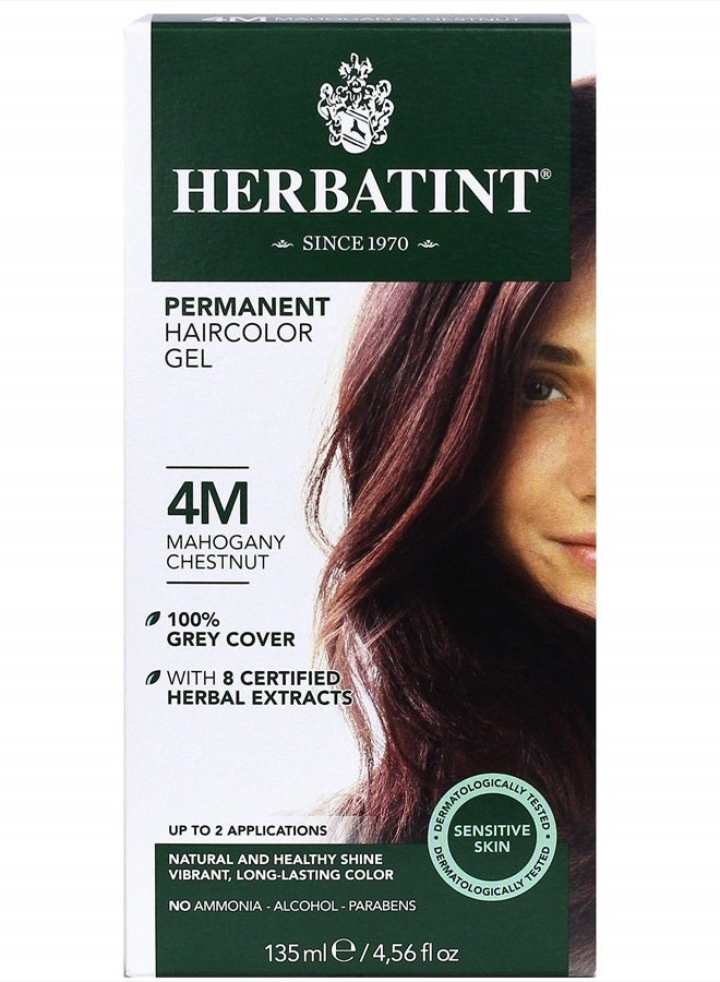 Herbatint Permanent Haircolor Gel, 4M Mahogany Chestnut, Alcohol Free, Vegan, 100% Grey Coverage - 4.56 oz - Image 1