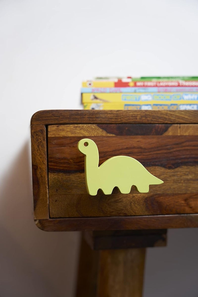 FLY FROG Dinosaur-Themed MDF Wood Knobs for Kids' Rooms, Wardrobes, Doors, and Cabinets – Set of 2 Drawer Handles (Dinosaur-Light Green) - Image 4
