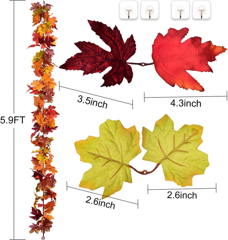 DearHouse 2 Pack Fall Garland Maple Leaf 5.9Ft/Piece 7 Colors Hanging Vine Garland Artificial Autumn Foliage Thanksgiving Decor - Image 3