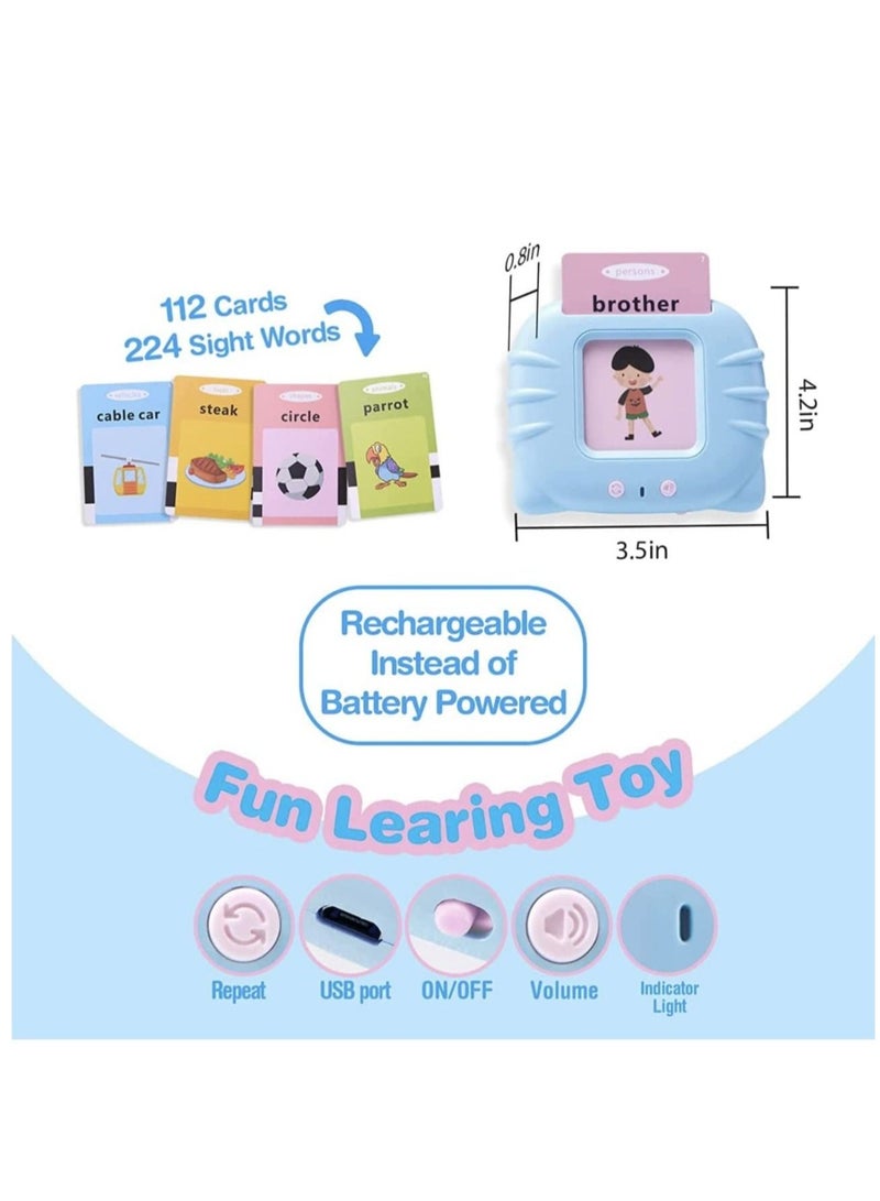 Kid Educational Montessori Preschool Animals Audible Flash Cards, 1 to 6 Years, 112 Pieces, Blue - Image 2