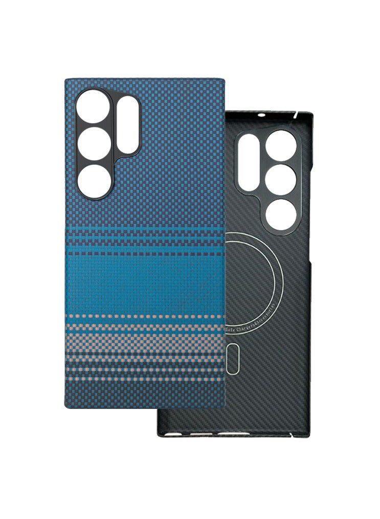 Case for Samsung Galaxy S24 Ultra with MagSafe, Slim & Light Minimalist Style Protective Cover, 1500D Aramid Fiber Made, Carbon Fiber Texture, Sunrise Blue - Image 1