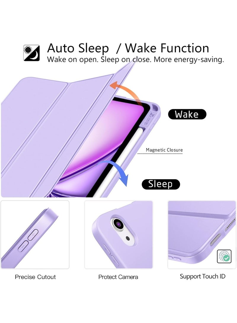 ACLIX iPad Air 11 Inch (M2) Case & iPad Pro 11 Inch Cover (1st/2nd/3rd/4th Generation), iPad Cover With Pen Slot, Shockproof Y Folding Stand, Transparent Tpu Protective Case, Flip Cover Stand Smart Wake-Up/ Free Aed 23 Anti-Glare Protective Film - Purple - Image 3