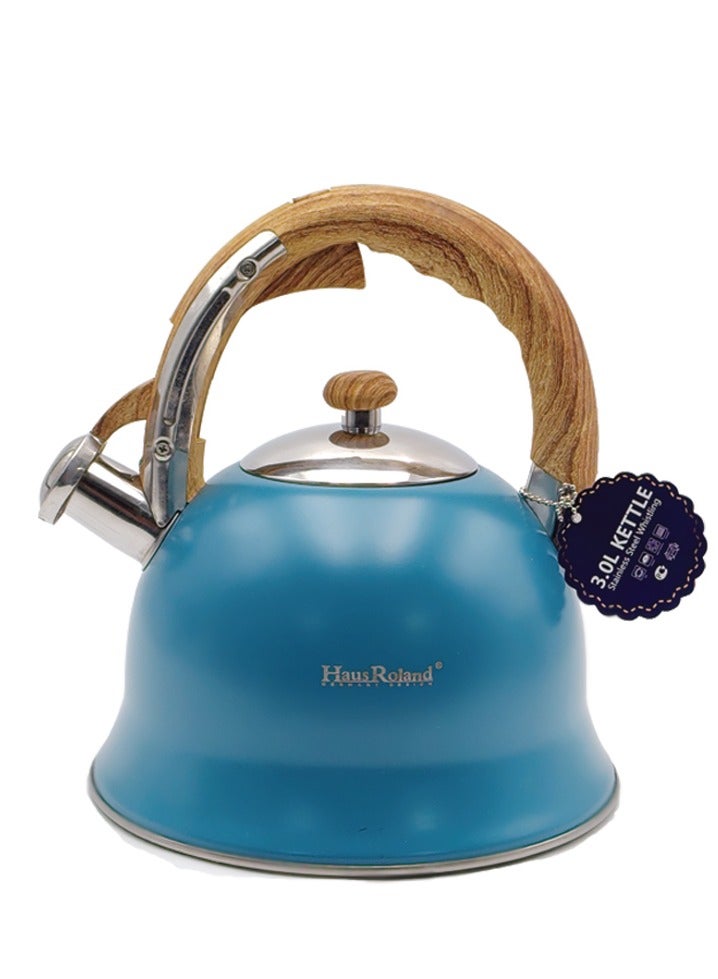 هوسرولاند غلاية شاي صافرة، مقابض خشبية، سعة 3 لتر، ستانلس ستيل، قاع مسطح، للكهرباء والغاز والحث الحراري ومواقد الإشعاع وإبريق الشاي سريع الغليان وأدوات المطبخ - Image 1