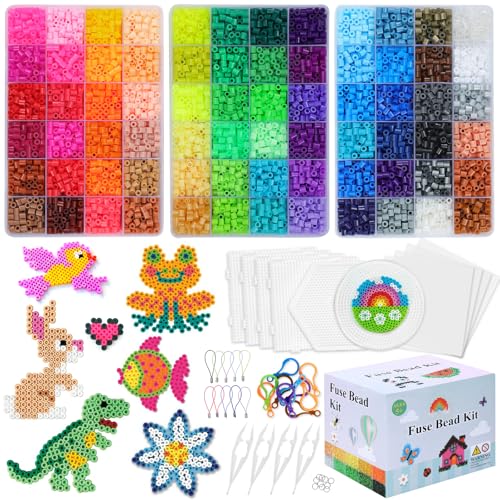 QUEFE Fuse Beads Kit of 72 Assorted Colors, 15000 5mm Beads Craft Kit Including Pegboard, Melting Beads, Ironing Paper, Tweezers & Colorful Hooks, Great Creative Arts and Crafts Set for Girls - Image 1
