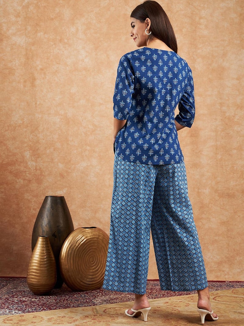 Pivl Women Printed Blue Night Suit Set_M - Image 4