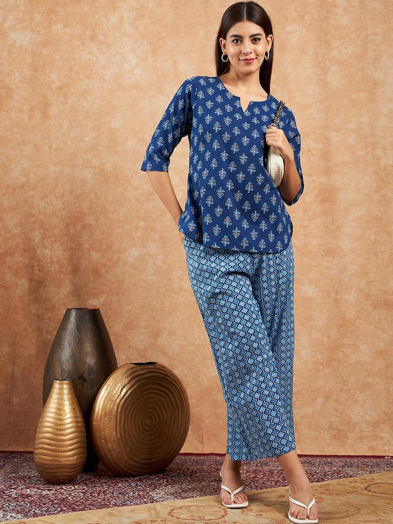 Pivl Women Printed Blue Night Suit Set_M - Image 2