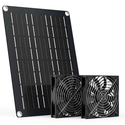 MARBERO 47 Inch Solar Powered Fan Kit 15W Solar Panel with 2 Waterproof Fans Intake or Exhaust Air Fan wtih 13 Ft Cable for Outside Backyard Chicken Coops Greenhouses Dog Houses Pet Houses - Image 1