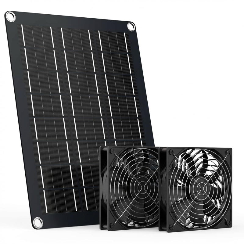 MARBERO 47 Inch Solar Powered Fan Kit 15W Solar Panel with 2 Waterproof Fans Intake or Exhaust Air Fan wtih 13 Ft Cable for Outside Backyard Chicken Coops Greenhouses Dog Houses Pet Houses - Image 2
