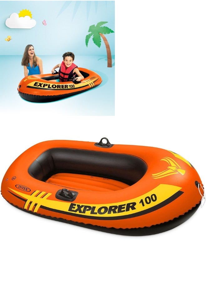 Plynox Explorer 100 Inflatable Boat 1 Person Youth Kids Pool Lake Inflatable Raft Row Boat Rigid Design, and Bow Tow Rope  - Image 1