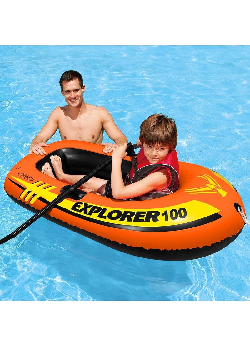 Plynox Explorer 100 Inflatable Boat 1 Person Youth Kids Pool Lake Inflatable Raft Row Boat Rigid Design, and Bow Tow Rope  - Image 2