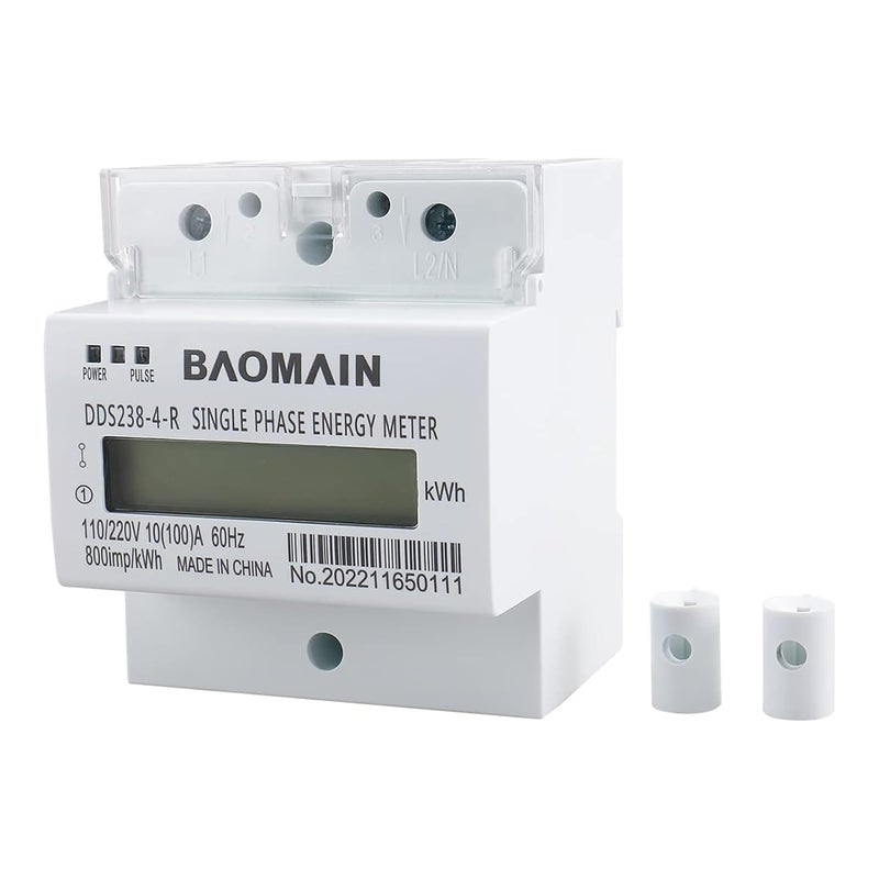 Baomain عداد كيلووات ساعة أحادي الطور ثلاثي الأسلاك DDS238-4-R 10A(100A),110V/220VAC,60Hz, شاشة LCD لقياس الطاقة للأنظمة الكهربائية - Image 1