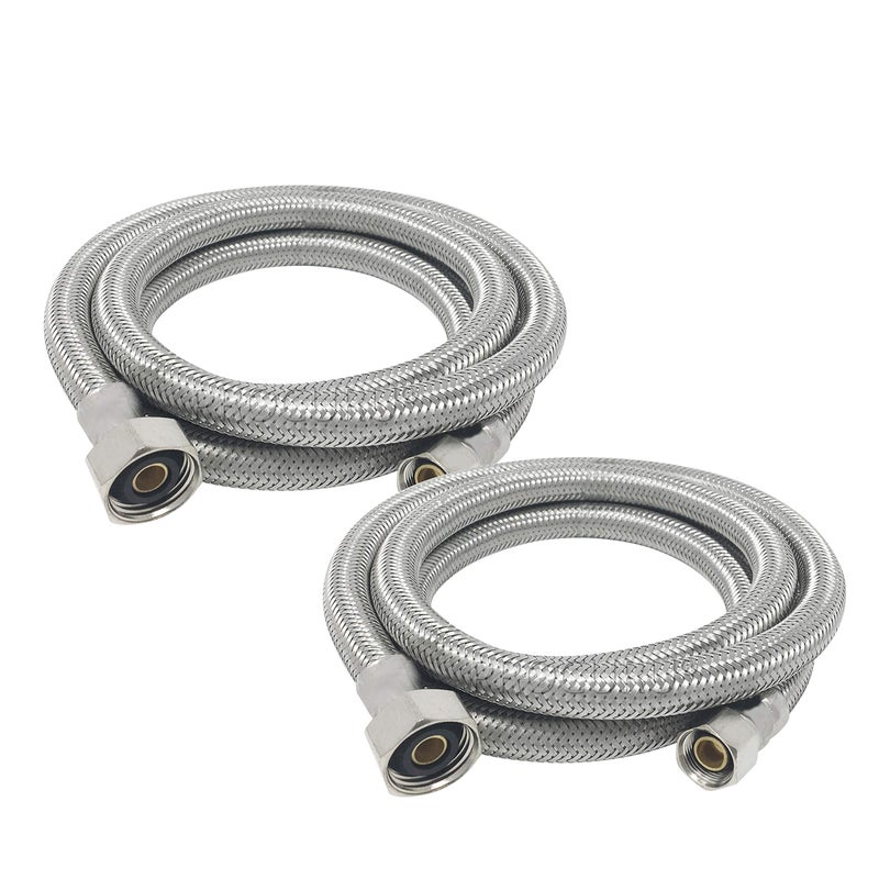 2Pack PROCURU 48 4Ft x 38 Comp x 12 FIP Faucet Hose Connector Stainless Steel Braided Supply Line Certified Safe 9SF482P