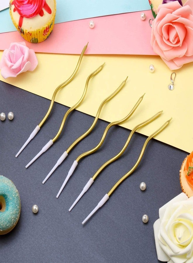 Sajani 6 Pieces Twisty Birthday Candles, Spiral Cake Candles, Metallic Curly Candles with Holders, Candles for Birthday, Baby Shower, Wedding Party & Cake Decoration (Multicolor) (Golden) - Image 3