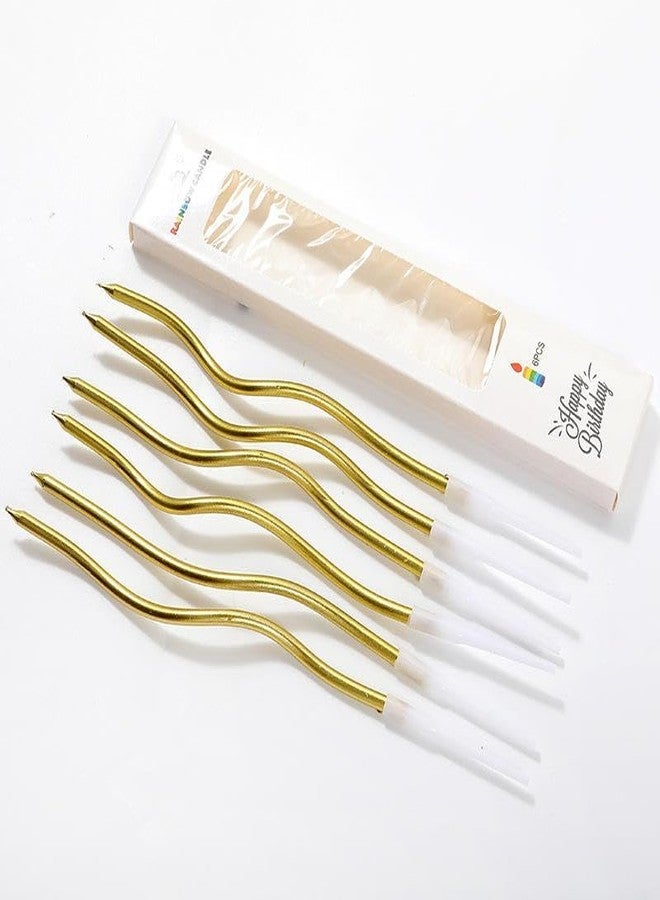 Sajani 6 Pieces Twisty Birthday Candles, Spiral Cake Candles, Metallic Curly Candles with Holders, Candles for Birthday, Baby Shower, Wedding Party & Cake Decoration (Multicolor) (Golden) - Image 1
