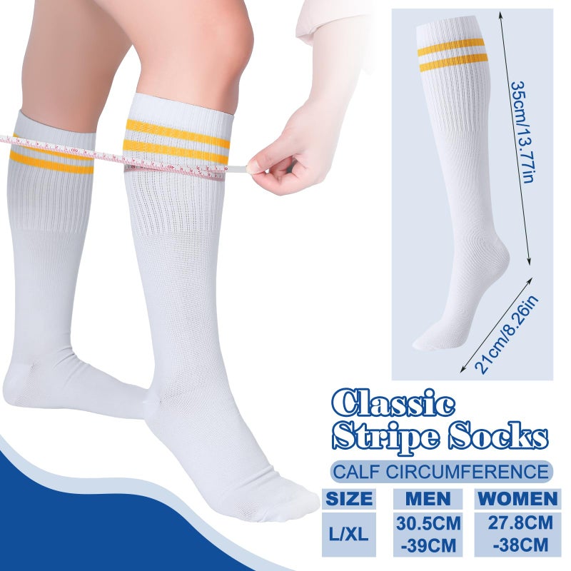 Chuarry 4 Pairs Compression Striped Socks for Women Men 15-20 Mmhg Athletic White Knee High Stockings with Retro Colorful Stripes Cotton Support Long Socks for Sports Gym Training Running Hiking - Image 2