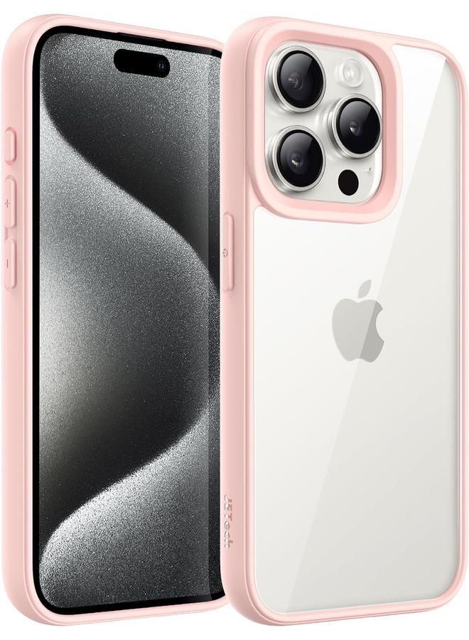 جي تيك جراب لهاتف iPhone 15 Pro مقاس 6.1 بوصة، غطاء ممتص للصدمات مقاوم للصدمات بلون سادة وإطار TPU غير لامع ومضاد للخدش وظهر شفاف وردي - Image 1