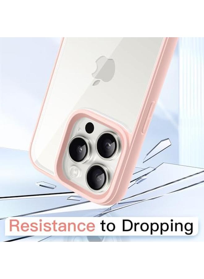 جي تيك جراب لهاتف iPhone 15 Pro مقاس 6.1 بوصة، غطاء ممتص للصدمات مقاوم للصدمات بلون سادة وإطار TPU غير لامع ومضاد للخدش وظهر شفاف وردي - Image 4
