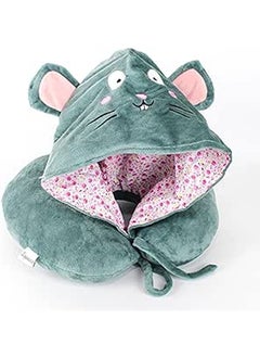 Comfy Neck Support Soft Fiber With Hood Travel Neck Pillow U-Shape For Car, Travel, Office,Airplane and Gifts - Green