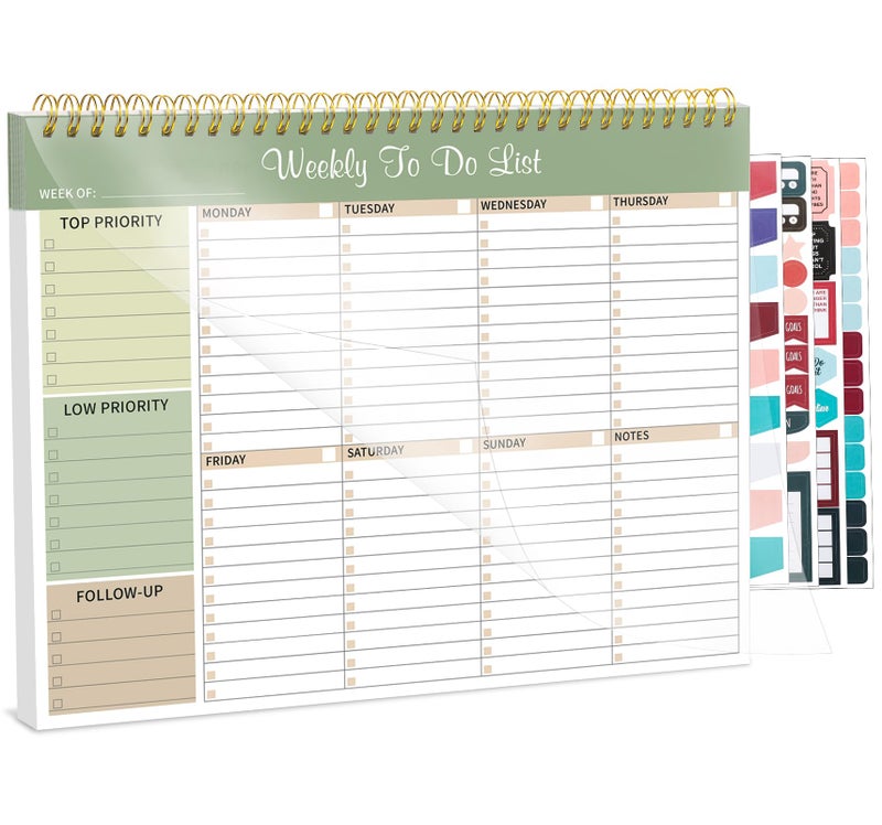 Thboxes Weekly To Do List Notepad, 8.5''x11'' Weekly Desk Planner with 52 Tear Off Sheets Undated Weekly Planner Habit Tracker & Productivity Organizer for Home School and Work, Light Green - Image 1