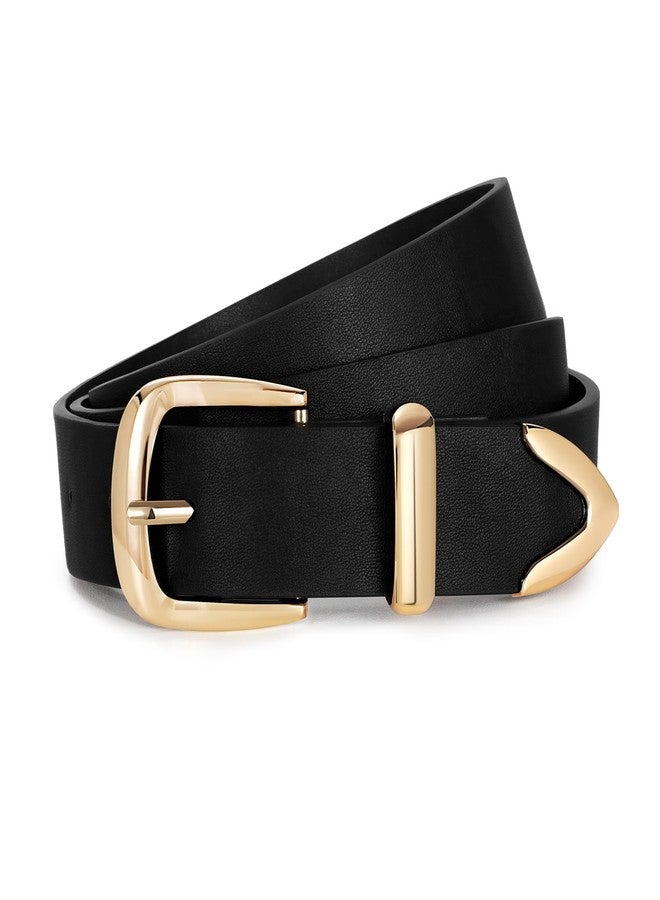 WERFORU Women Belt Fashion Leather Waist Belt for Pants Jean Women Leather Belts with Gold Buckle,A-Black-Gold,Fit Waist Size 31-36 Inches - Image 1