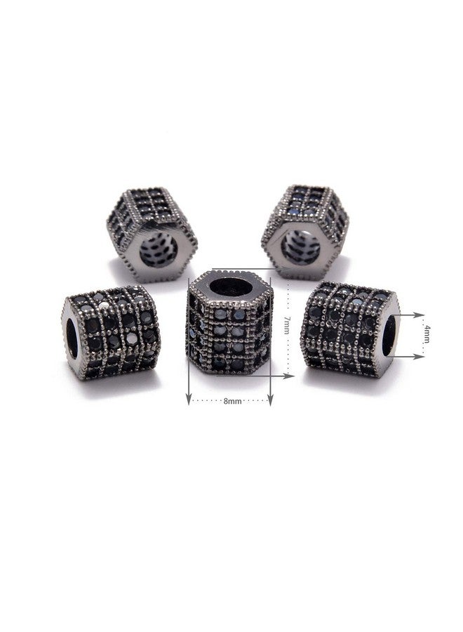 AD BEADS Zircon Pave Rhinestones Big Hole Hexagon Spacer Beads 7X8Mm 5Pcs Black On Gunmetal - Image 2