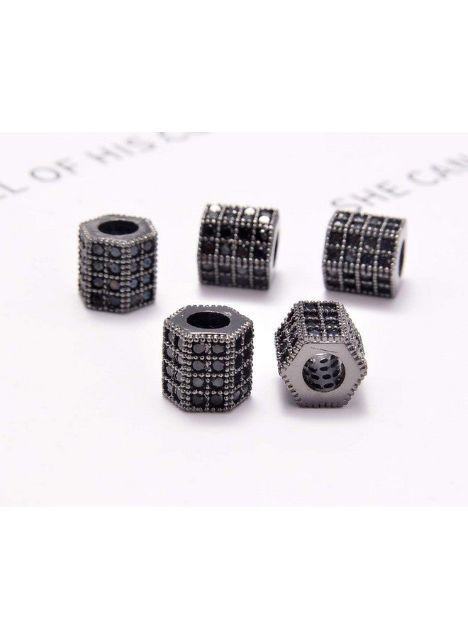 AD BEADS Zircon Pave Rhinestones Big Hole Hexagon Spacer Beads 7X8Mm 5Pcs Black On Gunmetal - Image 3