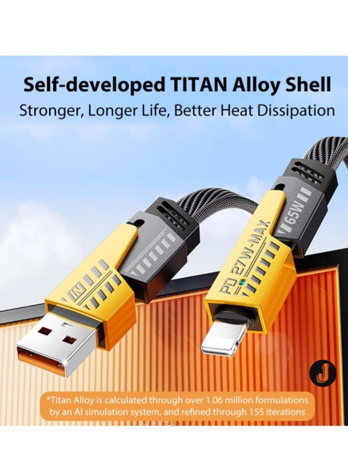 JAJEEK "New 65W 4-in-1 Fast Charging Cable – Flat Braided USB C to USB C, Type C, USB A & Lightning for iPhone, iPad, Samsung (3ft)" - Image 4