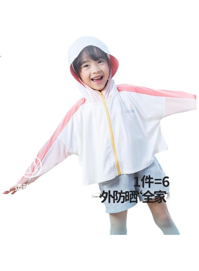 Shukiku Kids Sun Protection Clothing Uv Protection Ice Silk Breathable Boys And Girls Hooded Sunscreen Shirt Pink 130/64 - Image 2