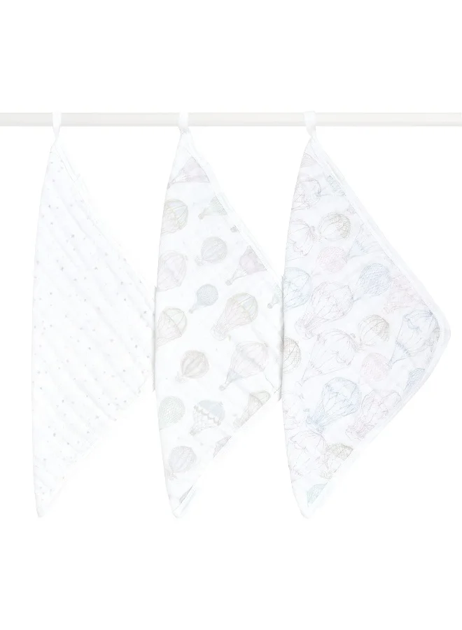 aden + anais Essentials Washclothpack of 3, Damsel, 100% Cotton Muslin, Bath And Shower Flannel For Babies, Unisex Gift Set For A Baby Shower, Wash Essentials For Newborns