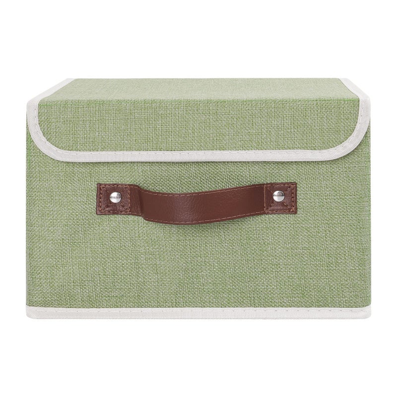 Anminy Storage Bin With Lid Storage Boxes With Pu Leather Handles Pp Plastic Board Decorative Foldable Lidded Cotton Linen Fabric Home Cubes Baskets Closet Organizer Container - Green  Small Size - Image 2