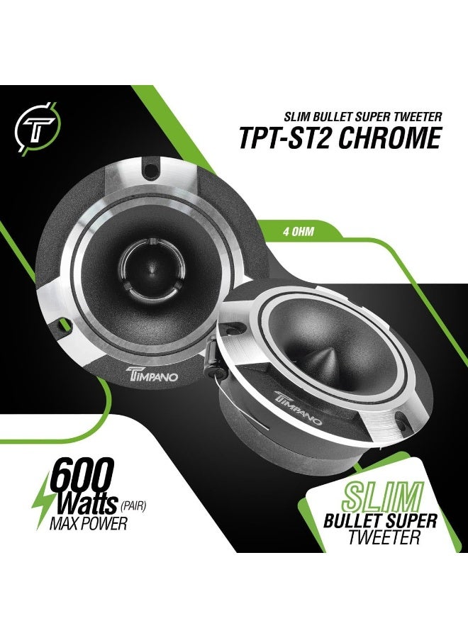 Timpano 2 x TPT-ST2 4" Super Loud Tweeters Silver Titanium Bullet 480 Watts - Image 2