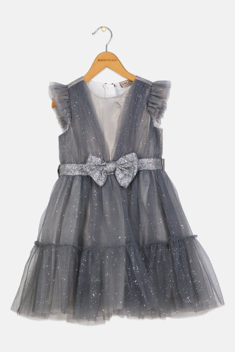 Lunamoon Toddlers Girl Textured Party Gown Dress, Grey - Image 1