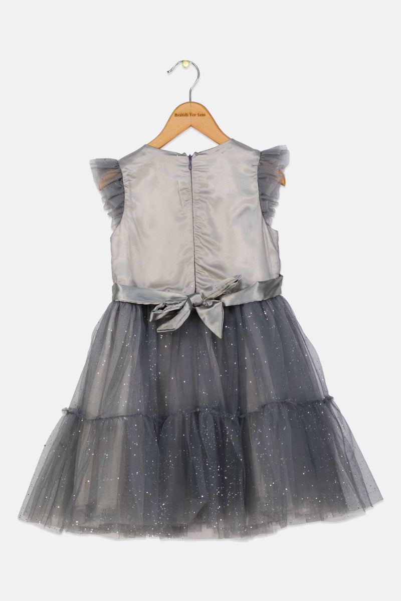 Lunamoon Toddlers Girl Textured Party Gown Dress, Grey - Image 2