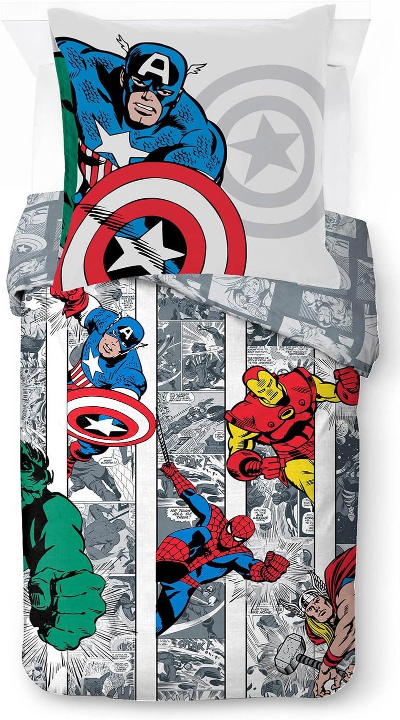 Jay Franco Marvel Comics Comic Cool, Children's Bed Linen Set 140x200 cm, 100% Cotton, Single Bed - Includes 1 Duvet Cover 140x200 cm, & 1 Pillowcase 80x80 cm All-round applied quality - Image 1