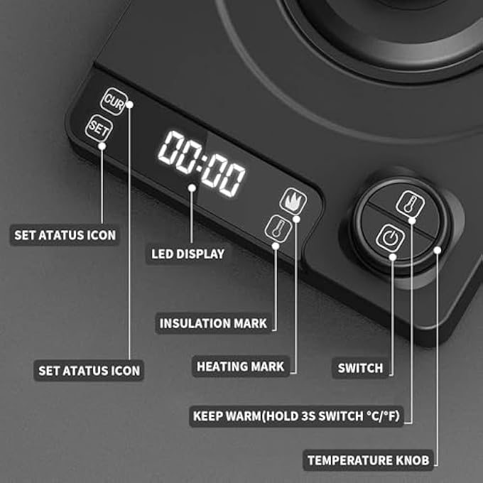 بوميفار غلاية شاي كهربائية قهوة مع إبريق من الفولاذ المقاوم للصدأ بنظام التحكم في درجة الحرارة بنظام الإغلاق التلقائي بنظام 1200 واط إيقاف تلقائي أسود غير لامع - Image 4