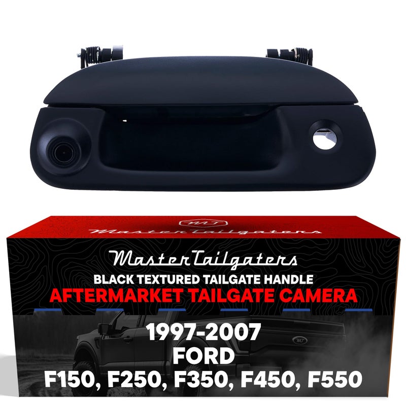 Master Tailgaters Black Tailgate Handle with Backup Camera Replacement for Ford F150, F250, F350, F450, F550 (1997-2007) | IP68 Waterproof | Parking Grid Lines Available | Easy to Install - Image 1