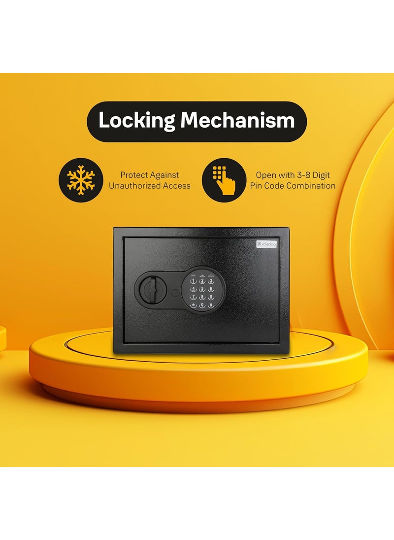 VALENCIA - Valencia Crux 300 Digital Safe Locker for Home Office Hotels 27 Litres Digital Lock Pin Code Knob Access Emergency Key Salient Light Indicators Tijori Locker Safes Black - Image 1