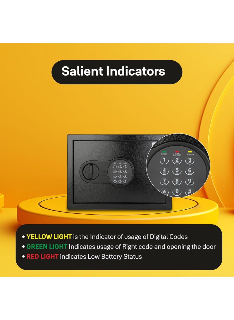 VALENCIA - Valencia Crux 300 Digital Safe Locker for Home Office Hotels 27 Litres Digital Lock Pin Code Knob Access Emergency Key Salient Light Indicators Tijori Locker Safes Black - Image 1