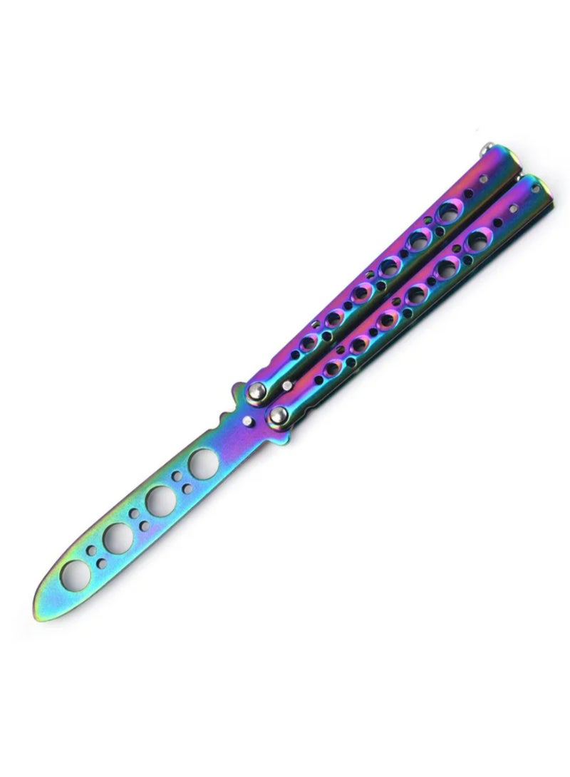 1PCS Butterfly Knife Trainer Rainbow No Offensive Stainless Steel Butterfly Training Knife for Beginner Practice Knives Trainer Tool-Rainbow - Image 2